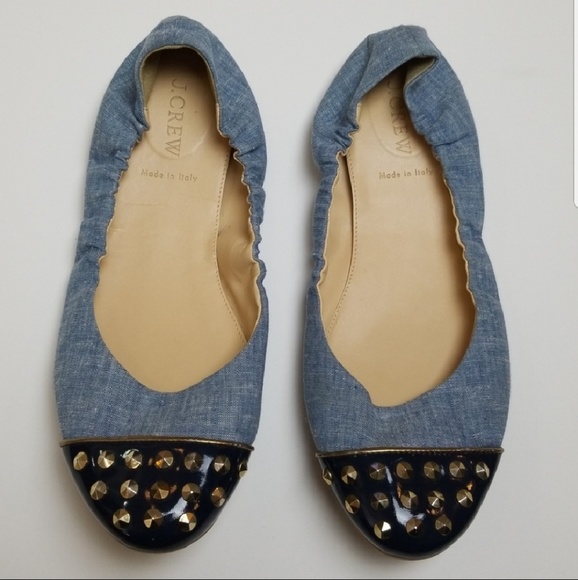 J. Crew Shoes - J.crew denim studded flats shoes size 9